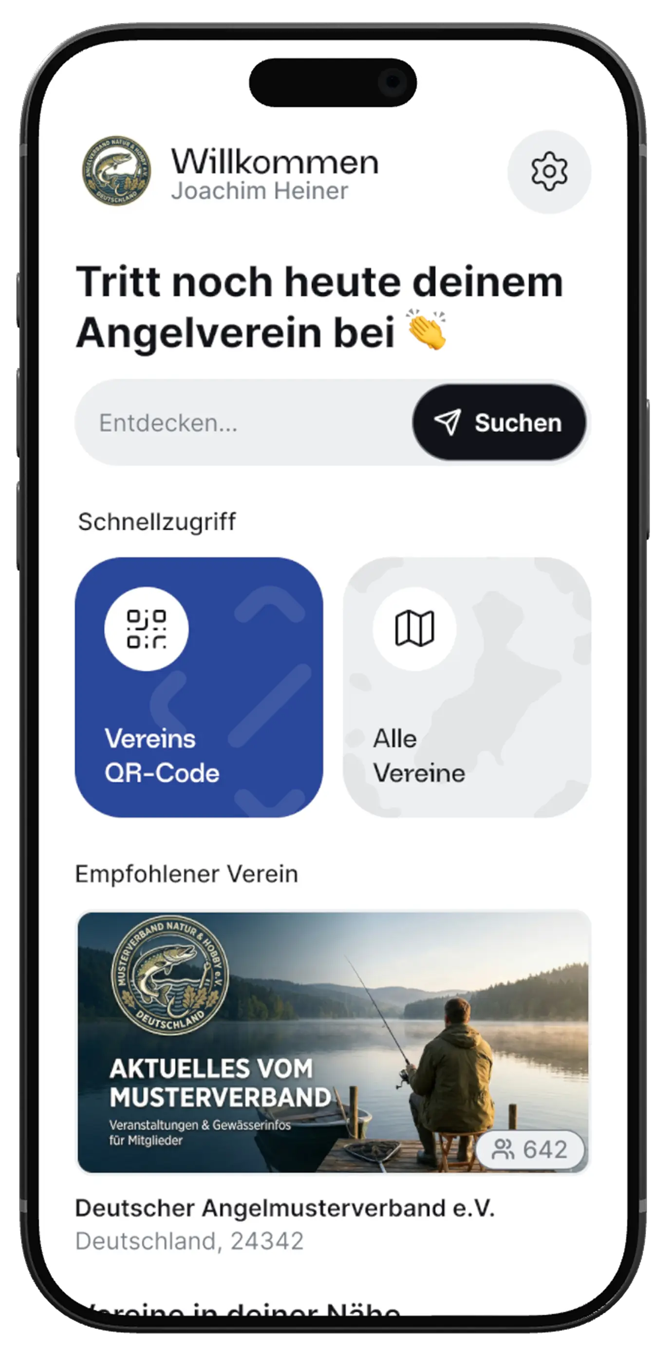 JetztAngeln | Start Screen Mockup JetztAngeln App - Digitales Fangbuch für Angelvereine